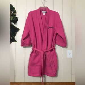 Ladies Girls Pink Waffle Bathrobe Bath Robe Bathing Towel Bed Jennifer Monogram
